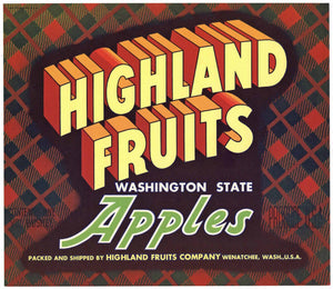 Highland Fruits Brand Vintage Wenatchee Washington Apple Crate Label
