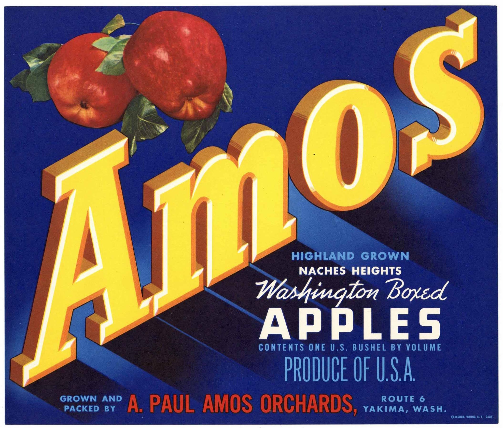 Amos Brand Vintage Yakima Washington Apple Crate Label