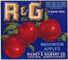 R & G Brand Vintage Yakima Washington Apple Crate Label, blue