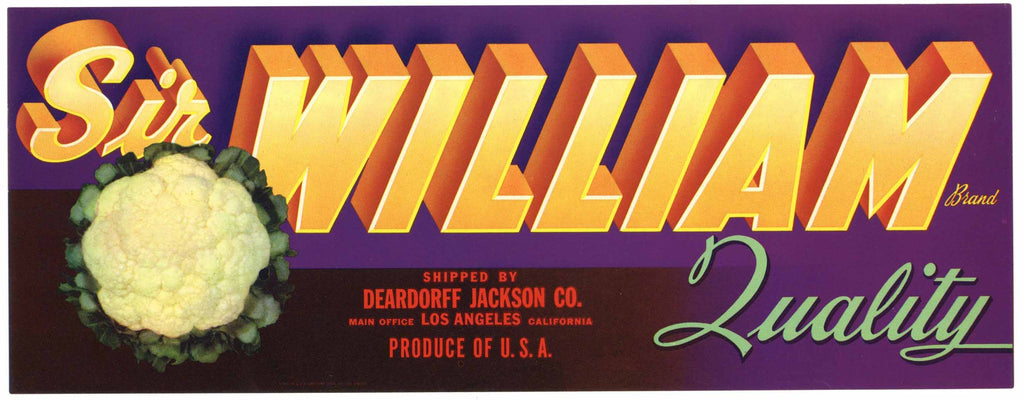 Sir William Brand Vintage Cauliflower Vegetable Crate Label