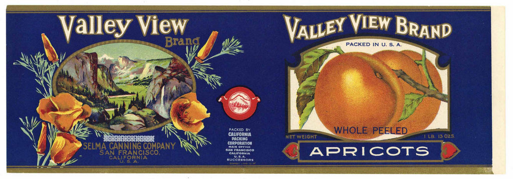 Valley View Brand Vintage Apricot Can Label