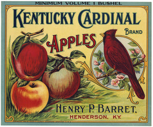 Kentucky Cardinal Brand Vintage Henderson Kentucky Apple Crate Label