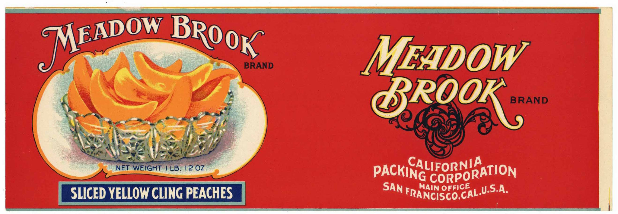 Meadow Brook Brand Vintage Sliced Peaches Can Label