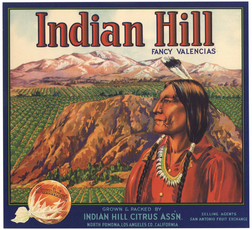 Indian Hill Brand Vintage Pomona Orange Crate Label