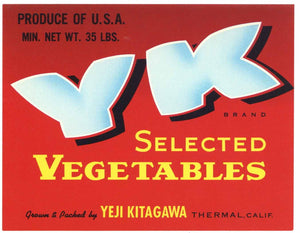 YK Brand Vintage Thermal California Vegetable Crate Label