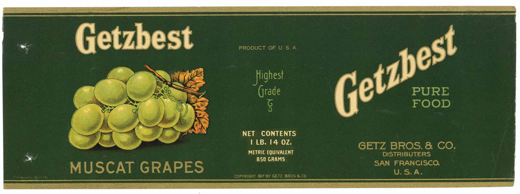 Getzbest Brand Vintage Muscat Grapes Can Label