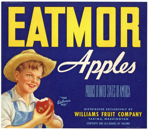 Eatmor Brand Vintage Yakima Washington Apple Crate Label, blue