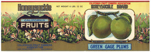 Honeysuckle Brand Vintage Green Cage Plums Can Label