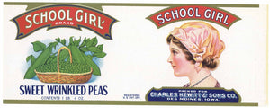 School Girl Brand Vintage Des Moines Iowa Peas Can Label