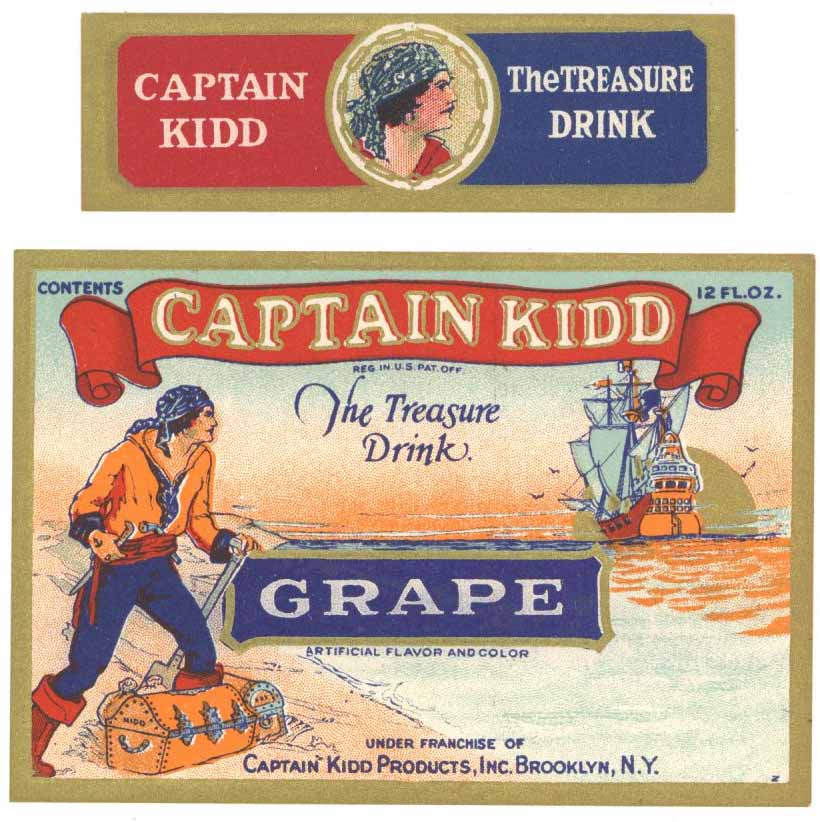 Captain Kidd Brand Vintage Brooklyn Grape Soda Bottle Label