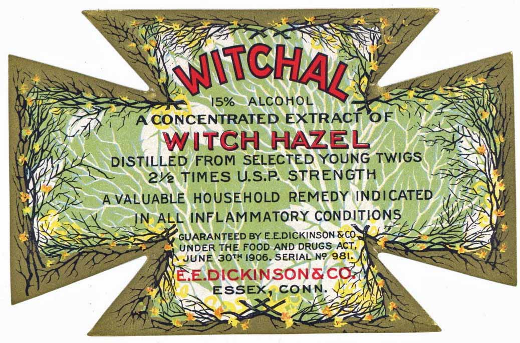 Witchal Brand Vintage Essex Connecticut Witch Hazel Bottle Label ...