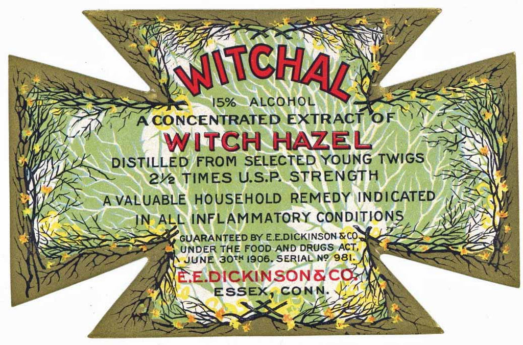 Witchal Brand Vintage Essex Connecticut  Witch Hazel Bottle Label