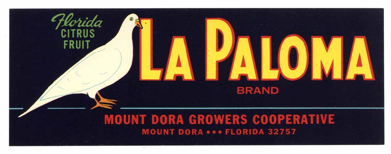 La Paloma Brand Vintage Mount Dora Florida Produce Crate Label