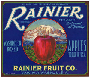 Rainier Brand Vintage Yakima Washington Apple Crate Label, 40 lbs