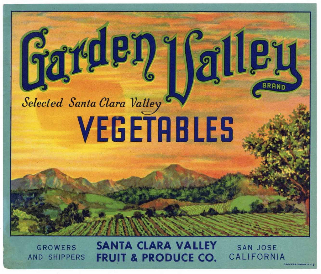 Garden Valley Brand Vintage Santa Clara Valley Vegetable Crate Label