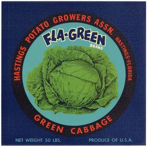 Fla-Green Brand Vintage Hastings Florida Cabbage Crate Label