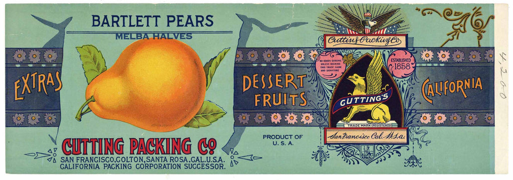 Cutting Packing Co Brand Vintage Pear Can Label