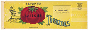 J. R Parsons' Best Brand Vintage Wilkesboro North Carolina Tomato Can Label