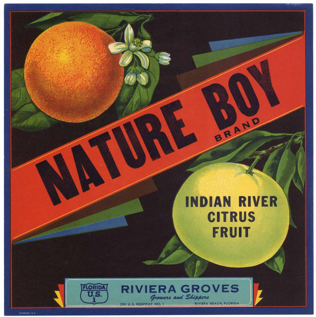 Nature Boy Brand Vintage Riviera Beach Florida Citrus Crate Label