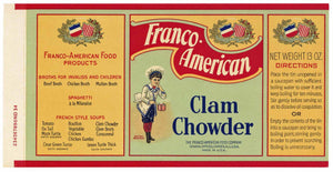 Frano-American Brand Vintage Camden New Jersey Clam Chowder Can Label