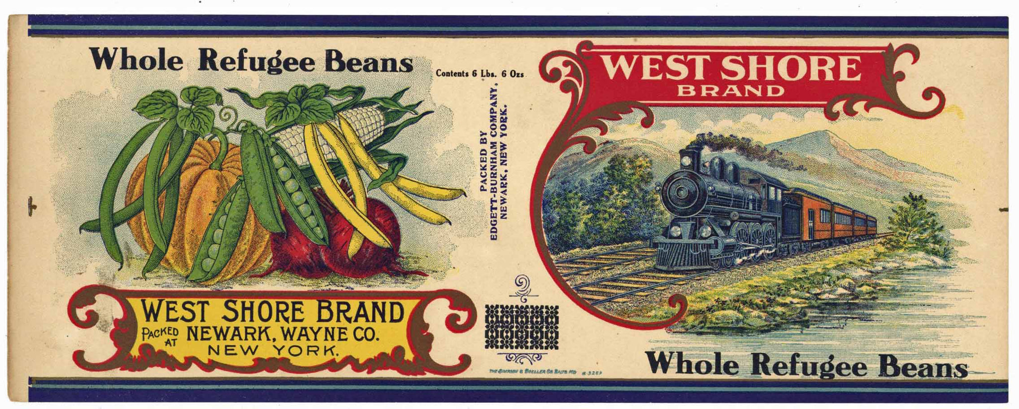 West Shore Brand Vintage Newark, New York Refugee Beans Can Label