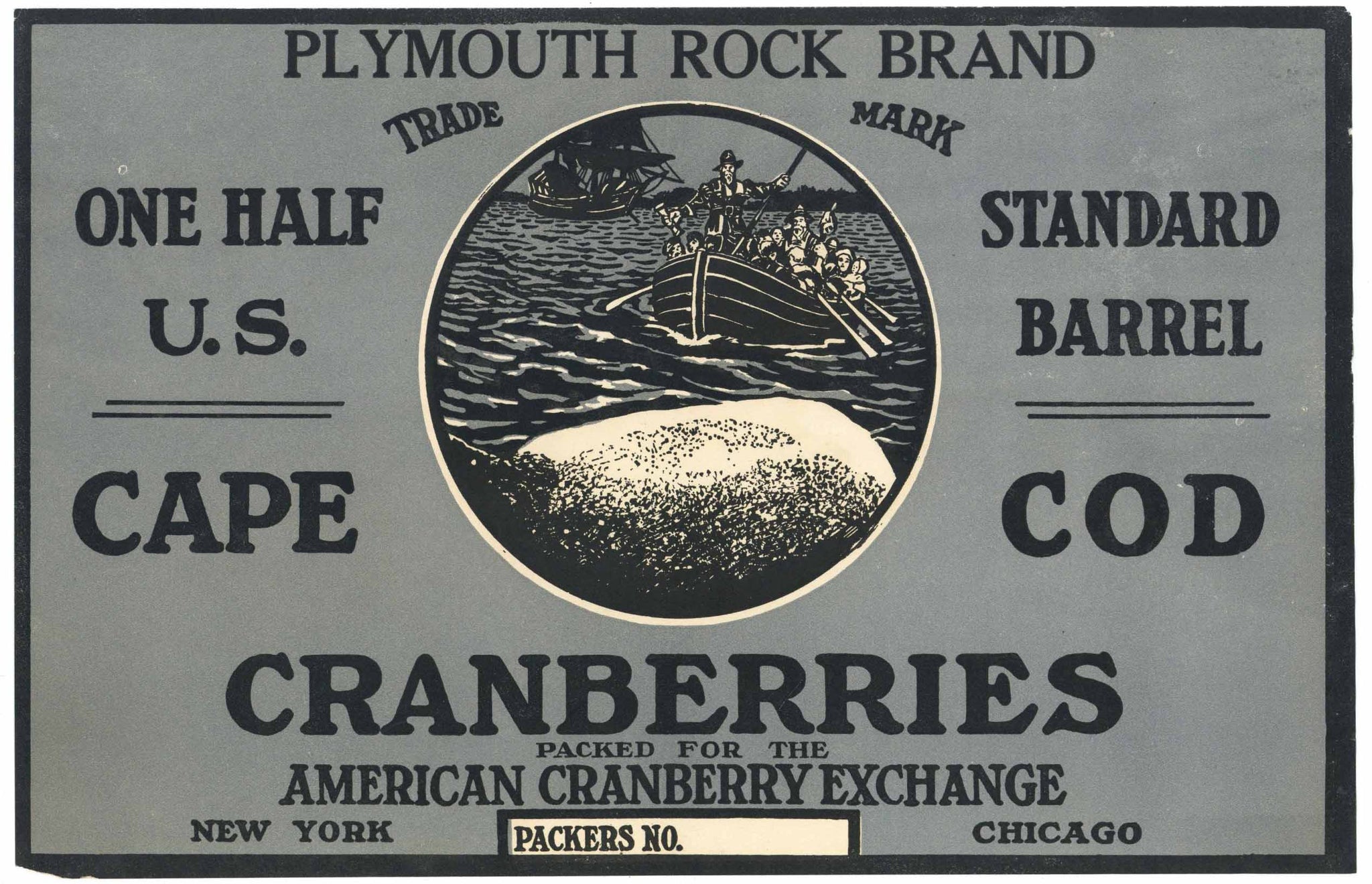 Plymouth Rock Brand Vintage Cape Cod Cranberry Crate Label, 1/2