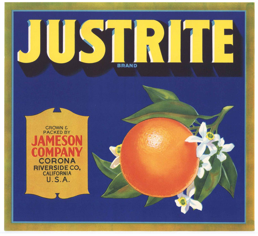 Justrite Brand Vintage Corona Orange Crate Label