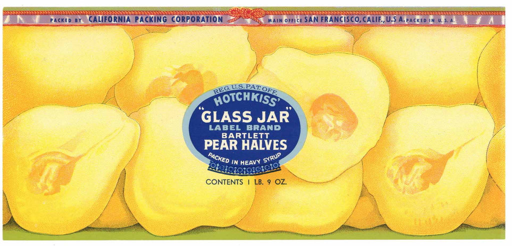 Glass Jar Brand Vintage Pear Halves Can Label