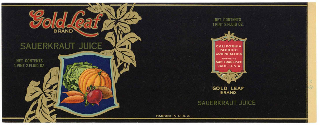 Gold Leaf Brand Vintage Sauerkraut Juice Can Label