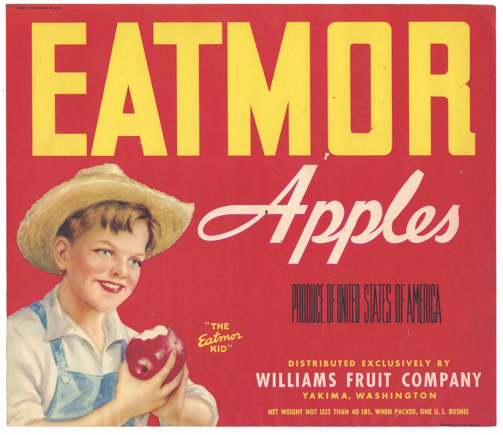 Eatmor Brand Vintage Yakima Washington Apple Crate Label, red