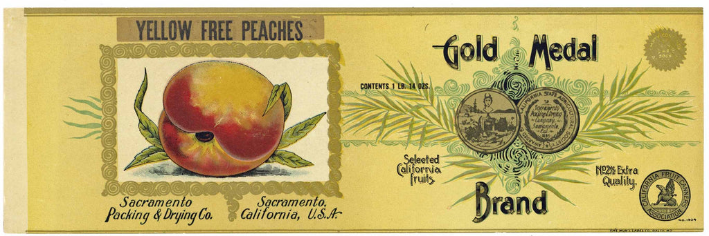 Gold Medal Brand Vintage Sacramento Peach Can Label