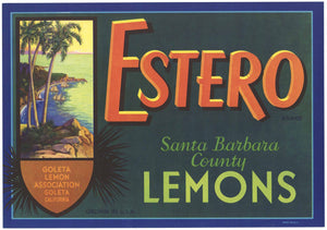 Estero Brand Vintage Santa Barbara County Lemon Crate Label