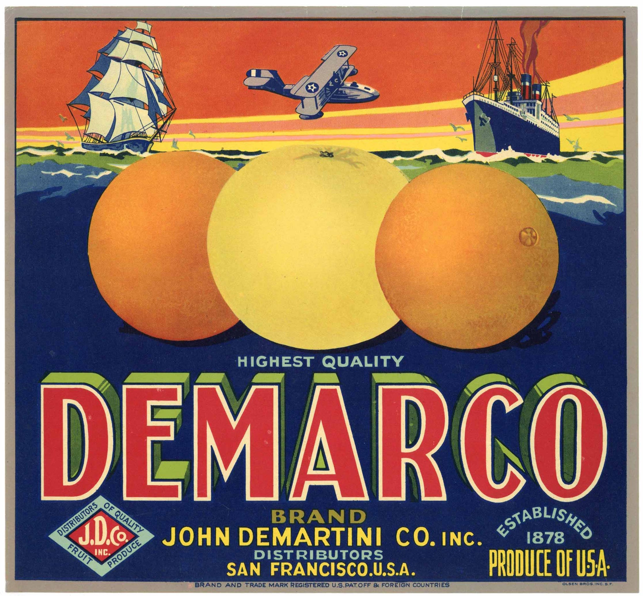 Demarco Brand Vintage Orange Crate Label
