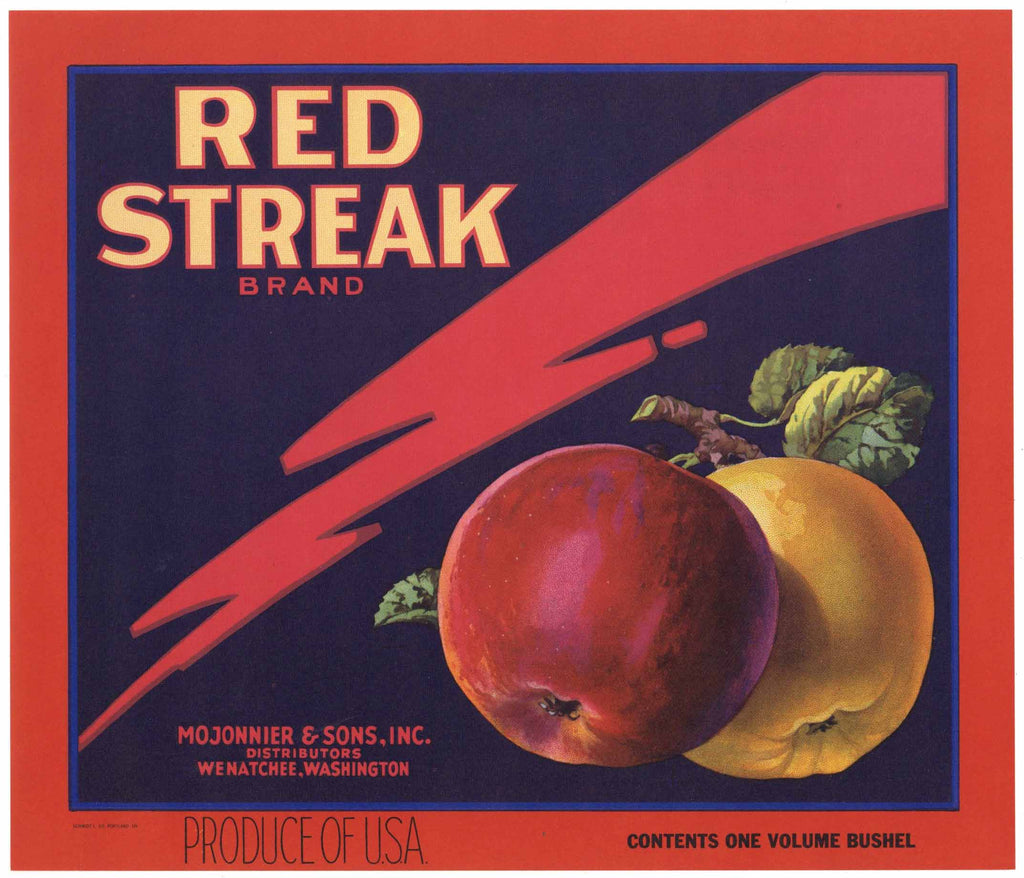 Red Streak Brand Wenatchee Washington Apple Crate Label