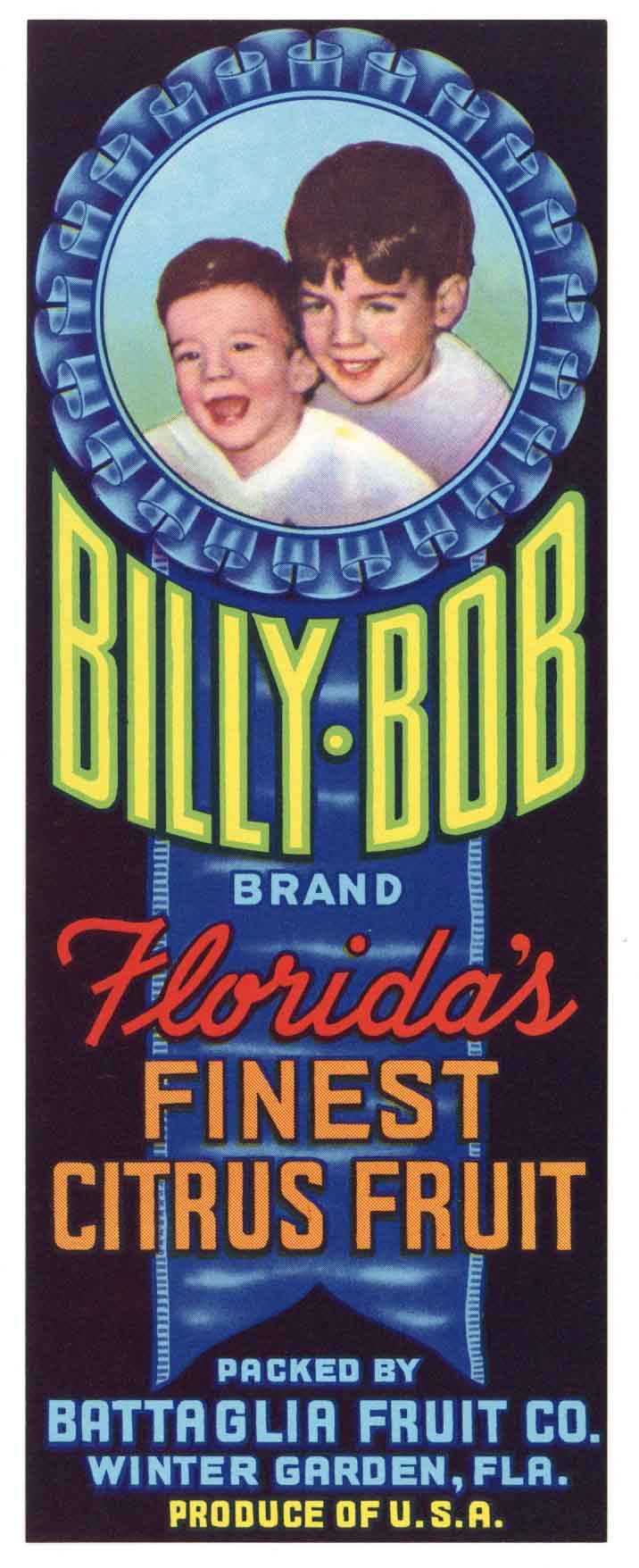 Billy Bob Brand Vintage Winter Garden Florida Citrus Crate Label
