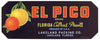 El Pico Brand Vintage Lakeland Florida Citrus Crate Label