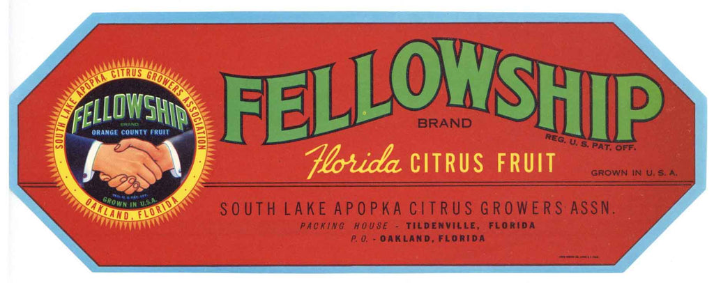 Fellowship Brand Vintage Florida Citrus Crate Label, s