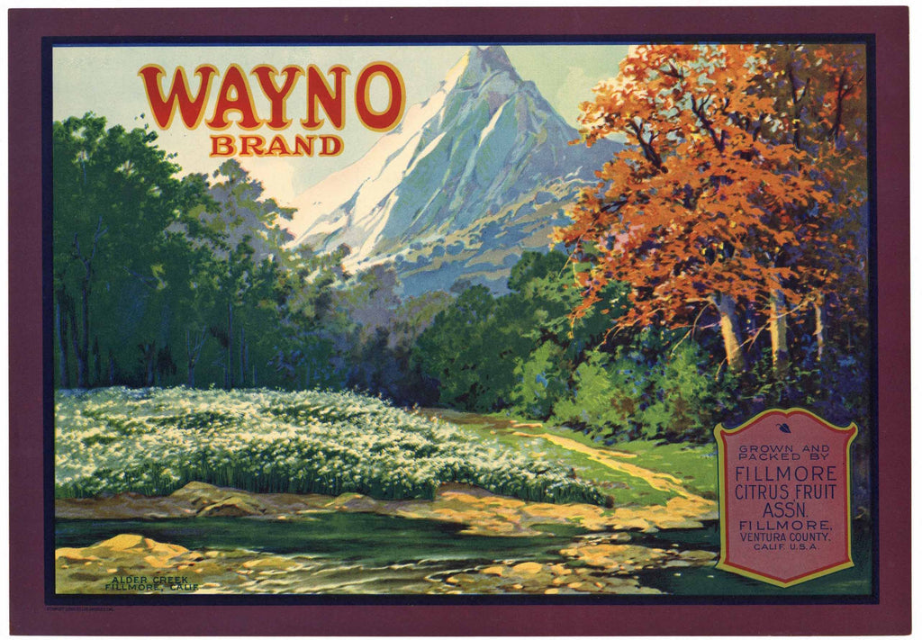 Wayno Brand Vintage Fillmore California Lemon Crate Label