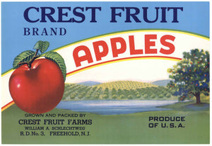 Crest Fruit Brand Vintage New Jersey Apple Crate Label