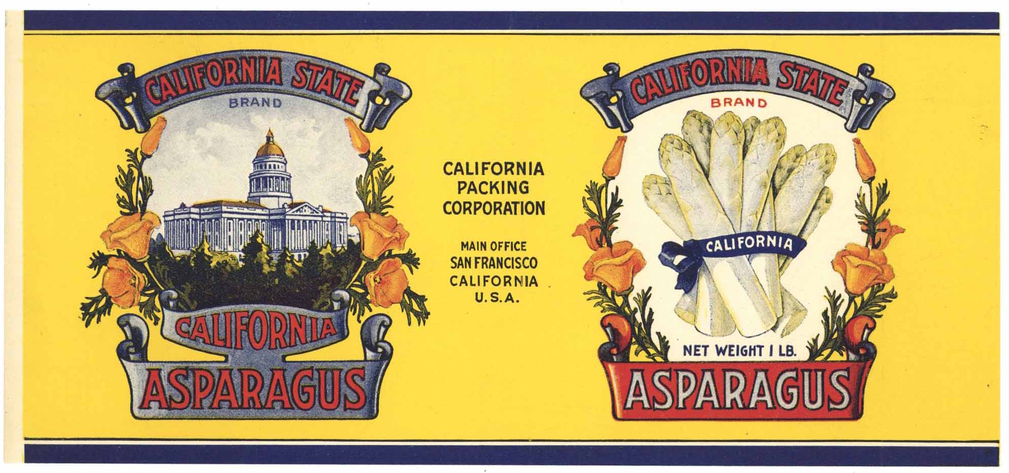 California State Brand Vintage Asparagus Can Label