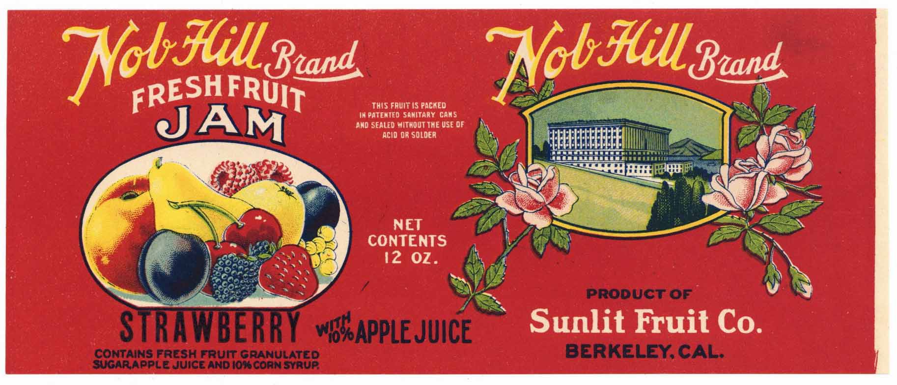 Nob Hill Brand Vintage Strawberry Jam Can Label