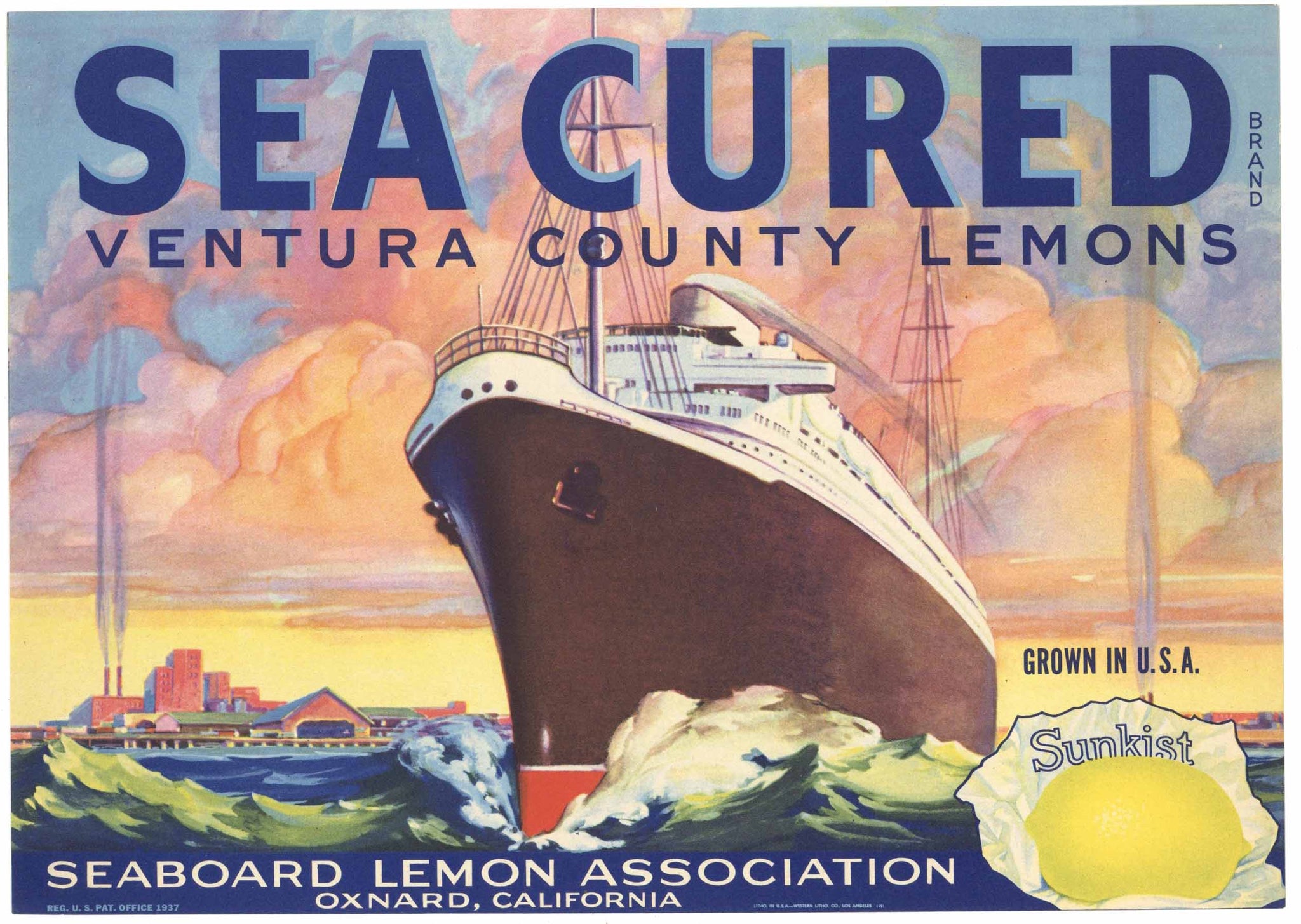 Sea Cured Brand Vintage Oxnard Lemon Crate Label
