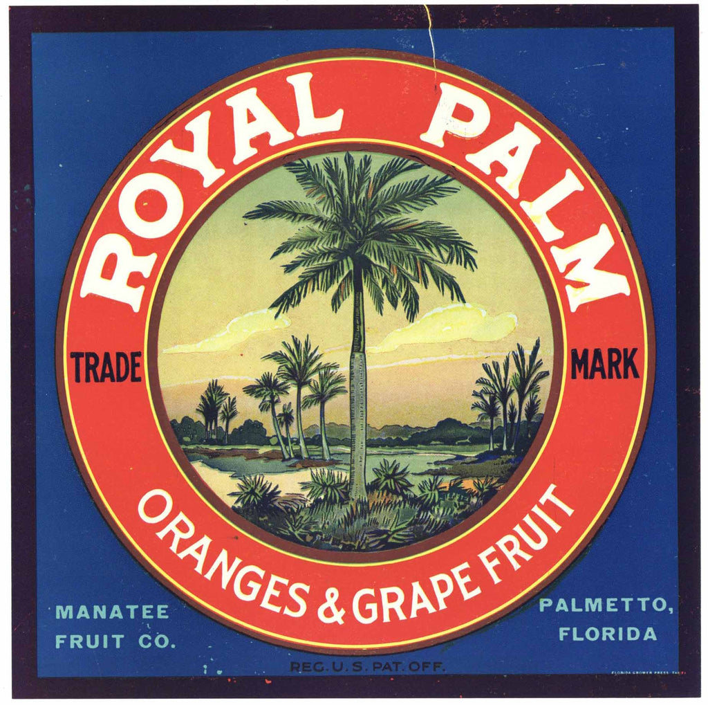 Royal Palm Brand Vintage Palmetto Florida Citrus Crate Label