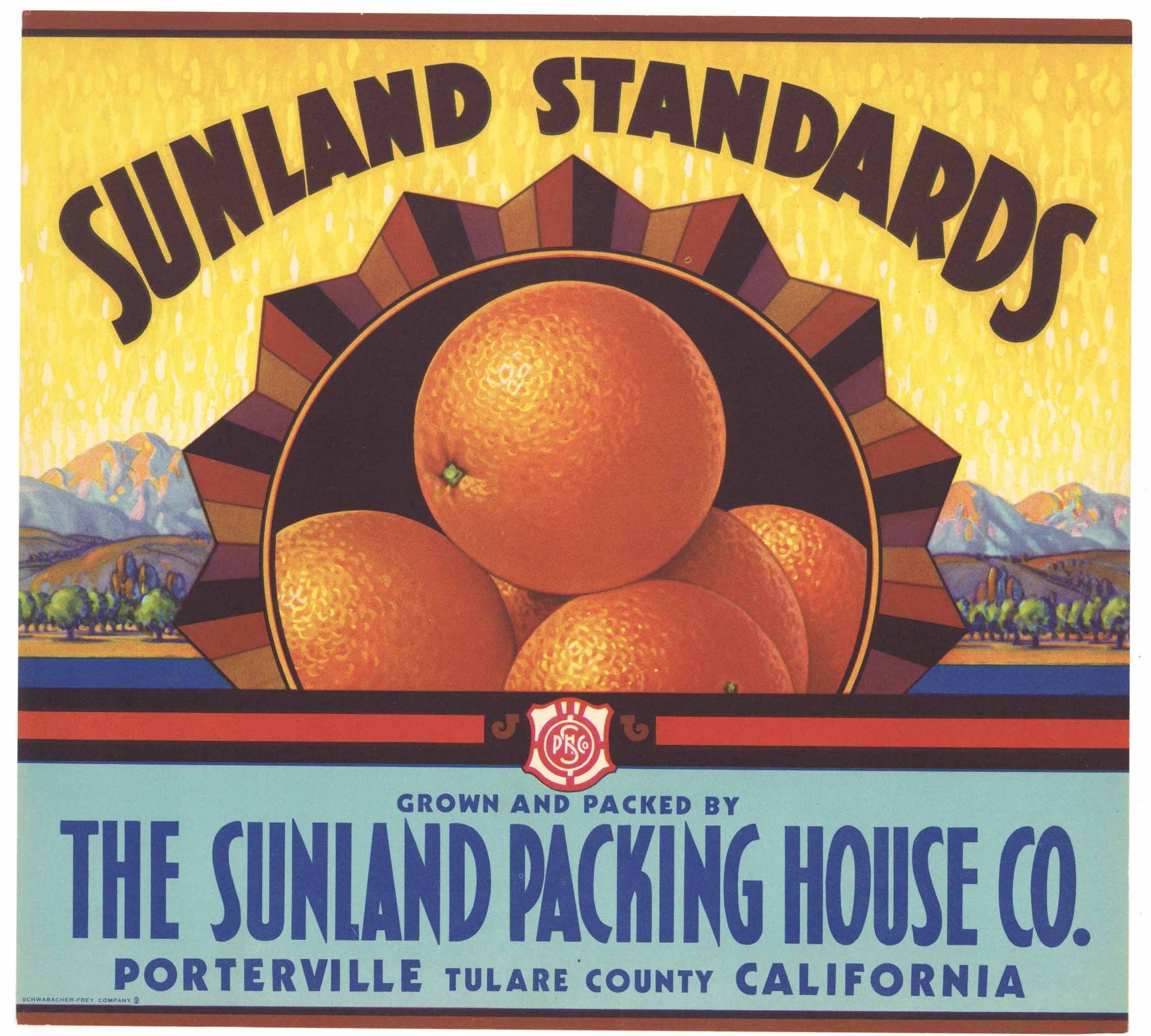 Sunland Standards Brand Vintage Porterville Orange Crate Label
