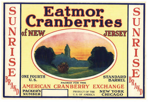 Sunrise Brand Vintage New Jersey Cranberry Crate Label, 1/4