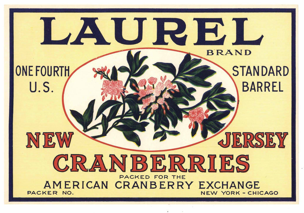 Laurel Brand Vintage New Jersey Cranberry Crate Label, 1/4