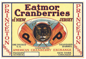 Princeton Brand Vintage New Jersey Cranberry Crate Label, 1/4