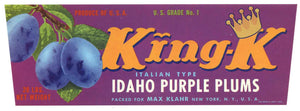 King K Brand Vintage Idaho Pruple Plums Crate Label