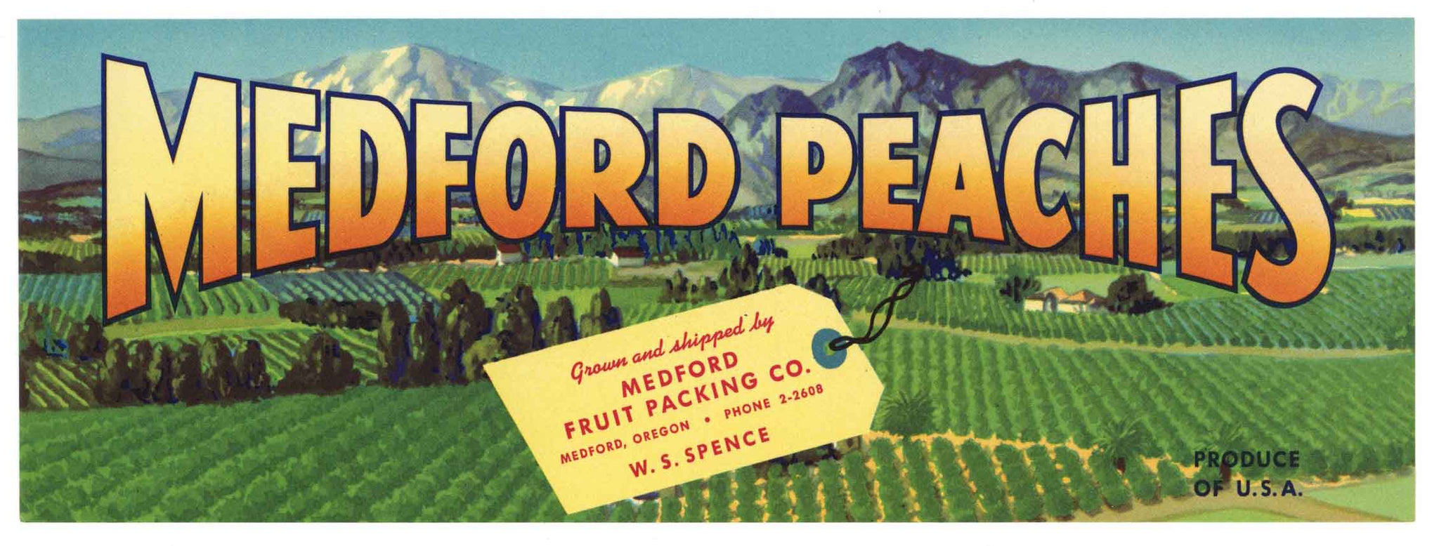 Medford Peaches Brand Vintage Oregon Fruit Crate Label