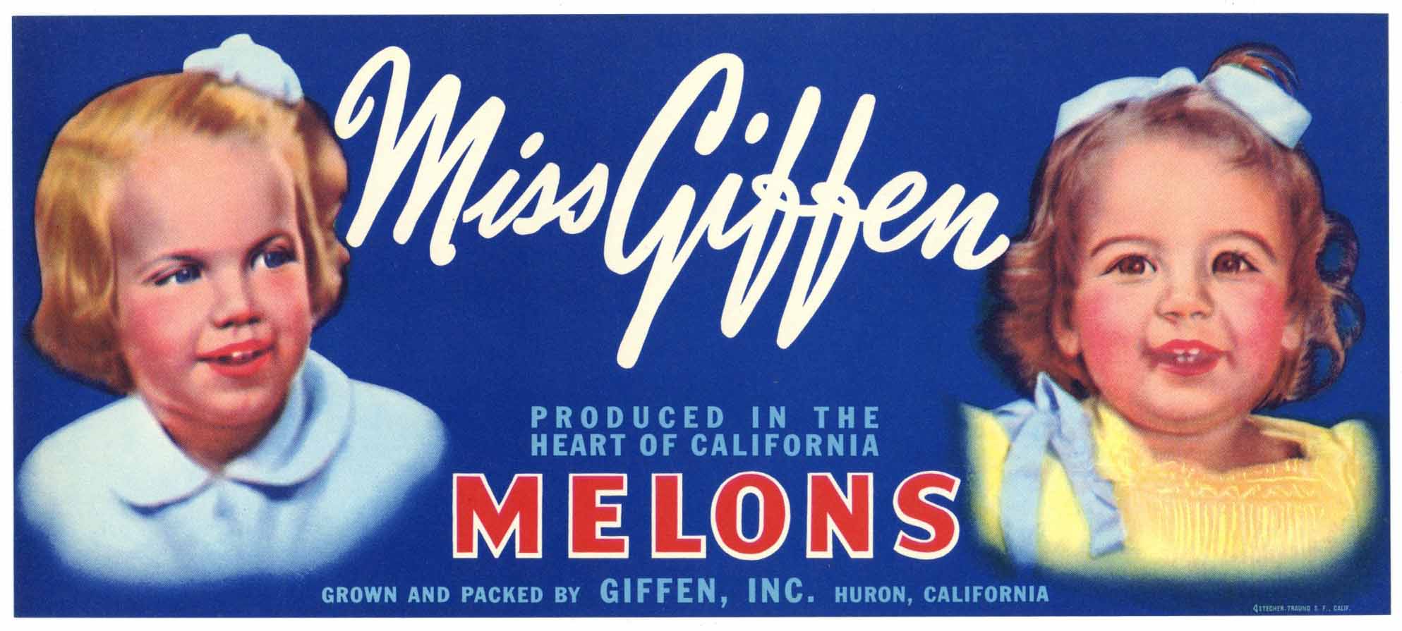 Miss Giffen Brand Vintage Huron California Melon Crate Label